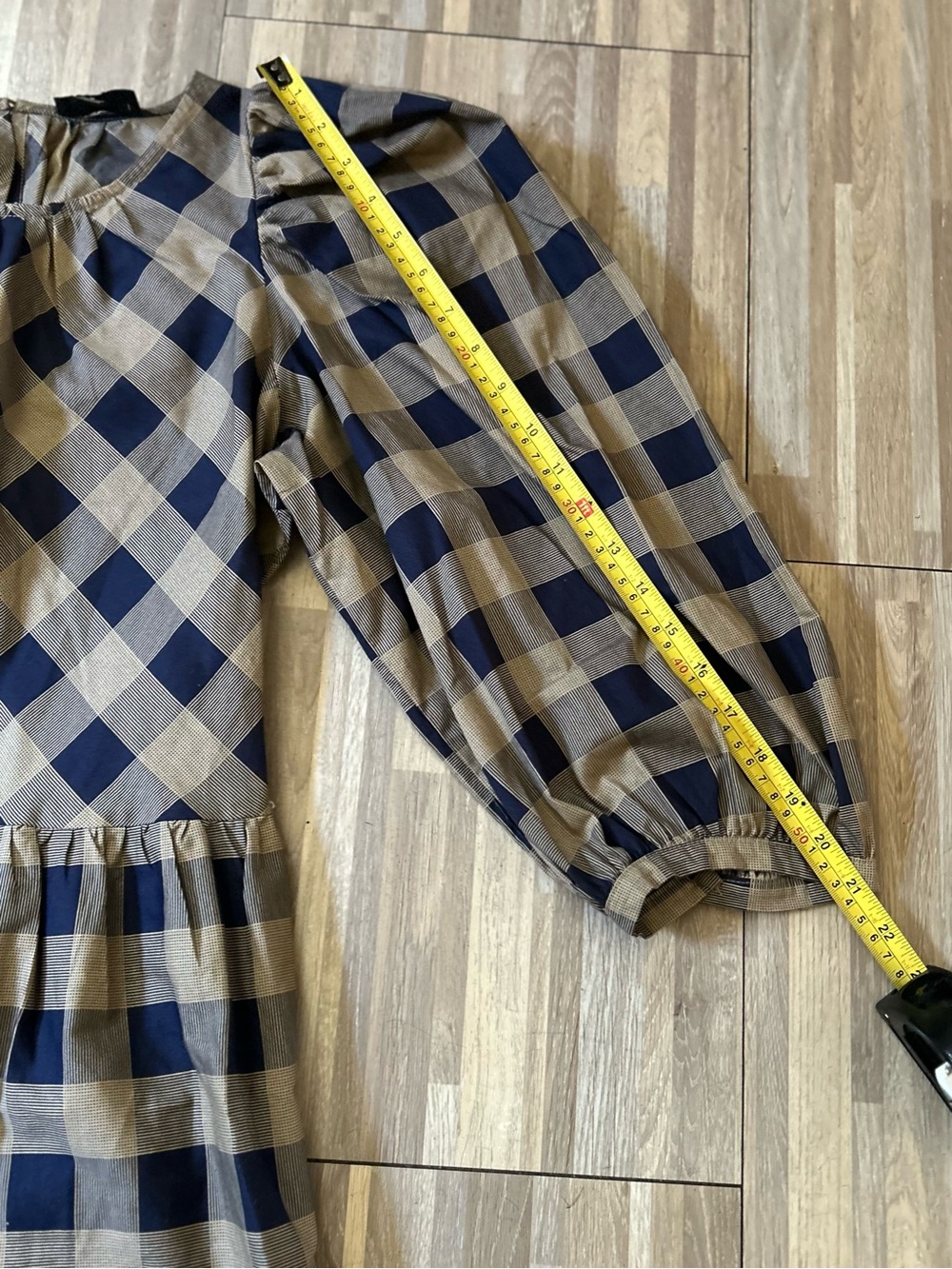 Summersalt Buffalo Plaid Tiered Midi Dress in Navy and Tan 100% Cotton Size Med - Picture 6 of 12